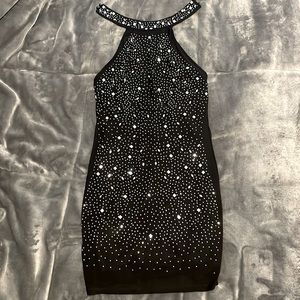 black body con dress with silver crystals